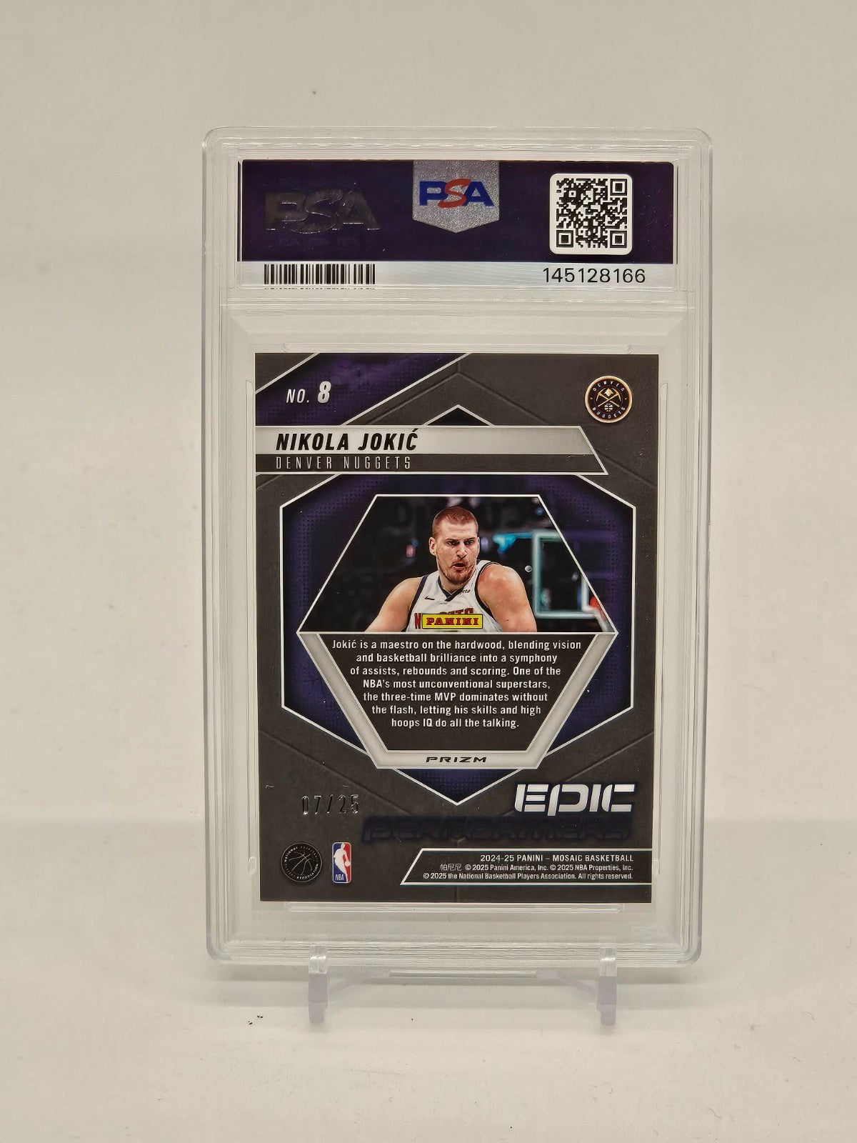 2024-25 Panini Mosaic Nikola Jokic Epic Performers Orange Fluorescent /25 PSA 91