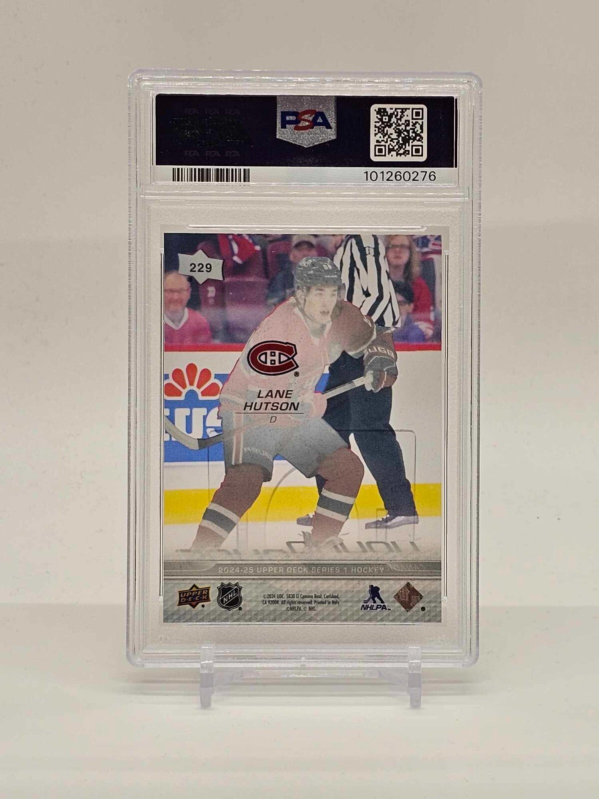 2024-25 Upper Deck Series 1 Lane Hutson #229 Clear Cut Young Guns SSP RC PSA 91