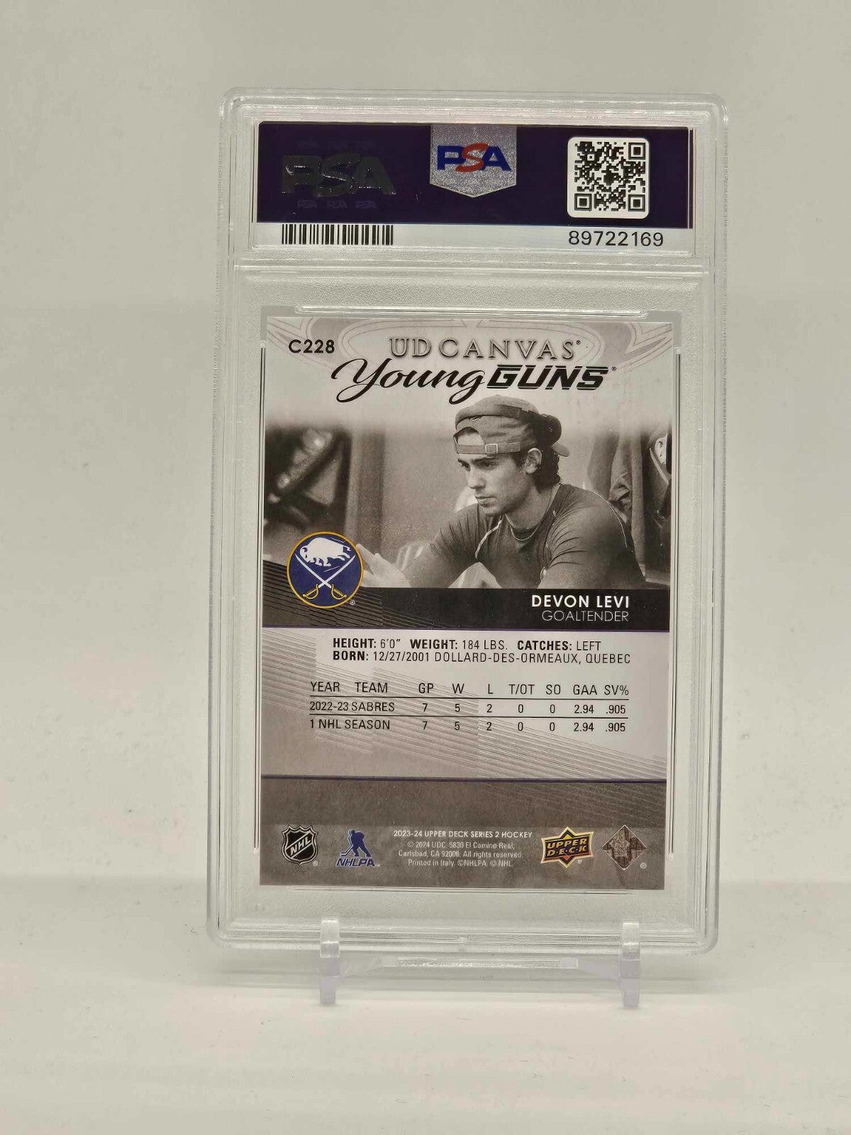 2023-24 UPPER DECK SERIES 2 #C228 DEVON LEVI YOUNG GUNS CANVAS BLACK SSP PSA 101