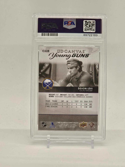 2023-24 UPPER DECK SERIES 2 #C228 DEVON LEVI YOUNG GUNS CANVAS BLACK SSP PSA 101