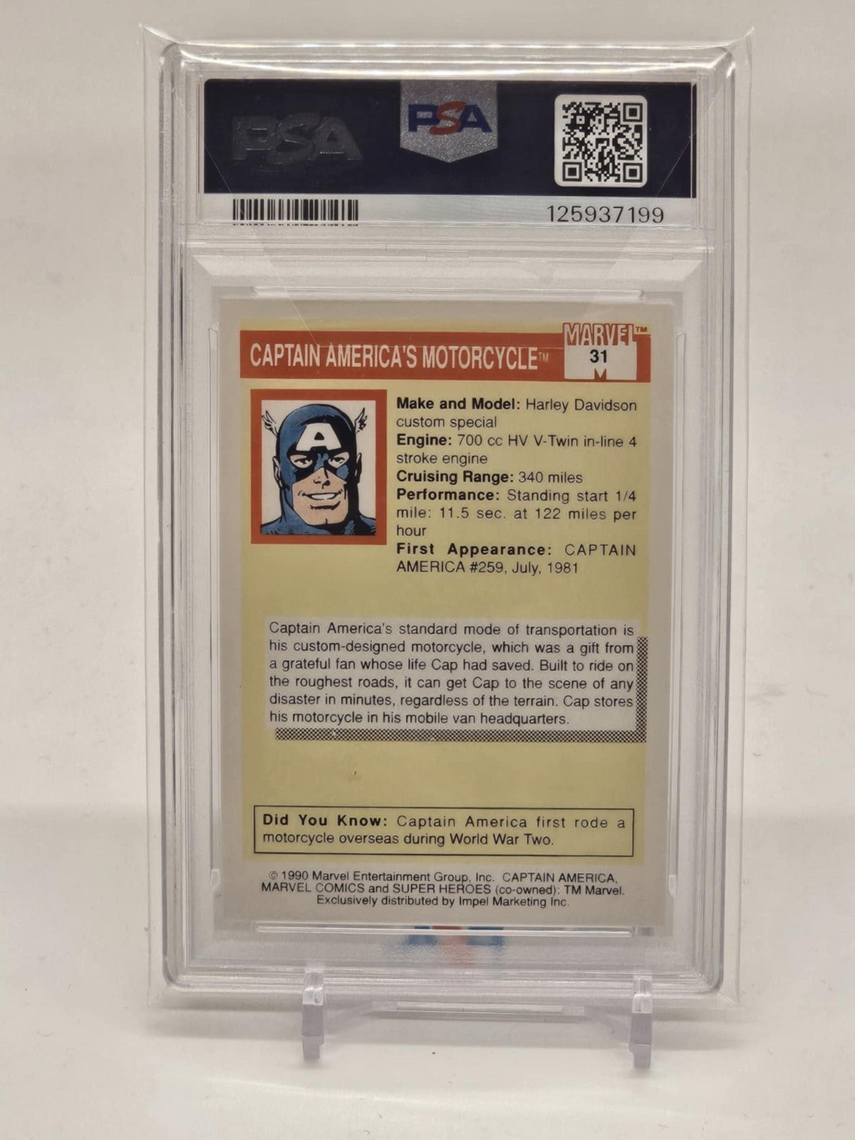 1990 Marvel Universe Captian America Motorcycle #31 PSA 91