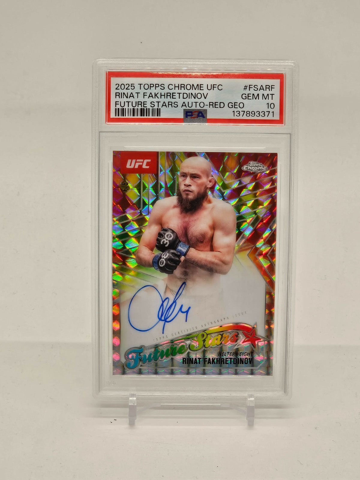 2025 Topps Chrome UFC Future Stars Auto Rinat Fakhretdinov Red /5 PSA 100