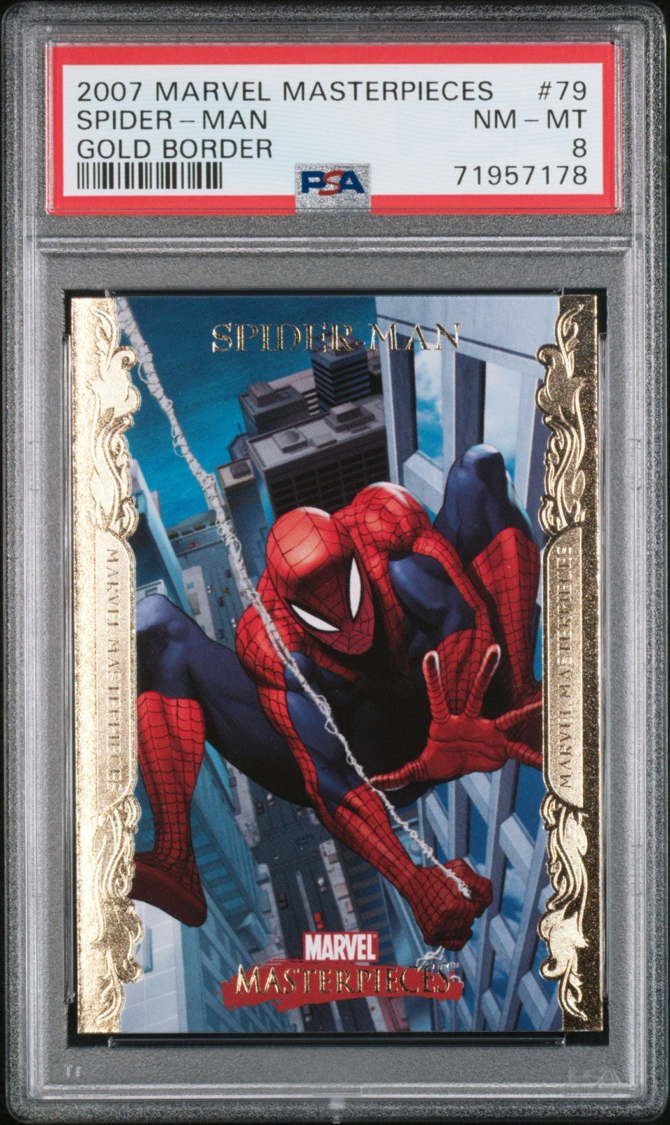 2007 Marvel Masterpieces SPIDERMAN #79 Gold Border Card Upper Deck PSA 80