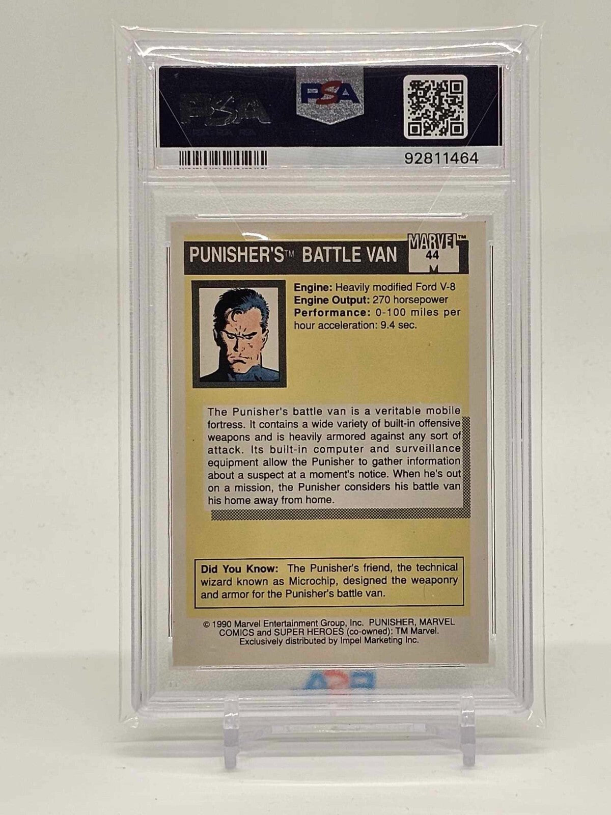 1990 Marvel Universe SUPER HEROES #44 PUNISHER'S BATTLE VAN PSA 91