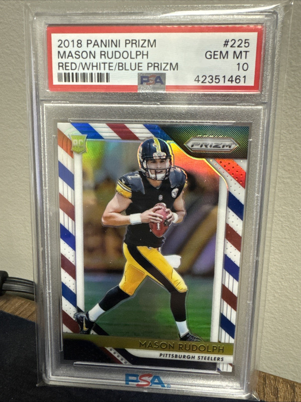 2018 PANINI PRIZM RED/WHITE/BLUE PRIZM #225 MASON RUDOLPH PSA 100