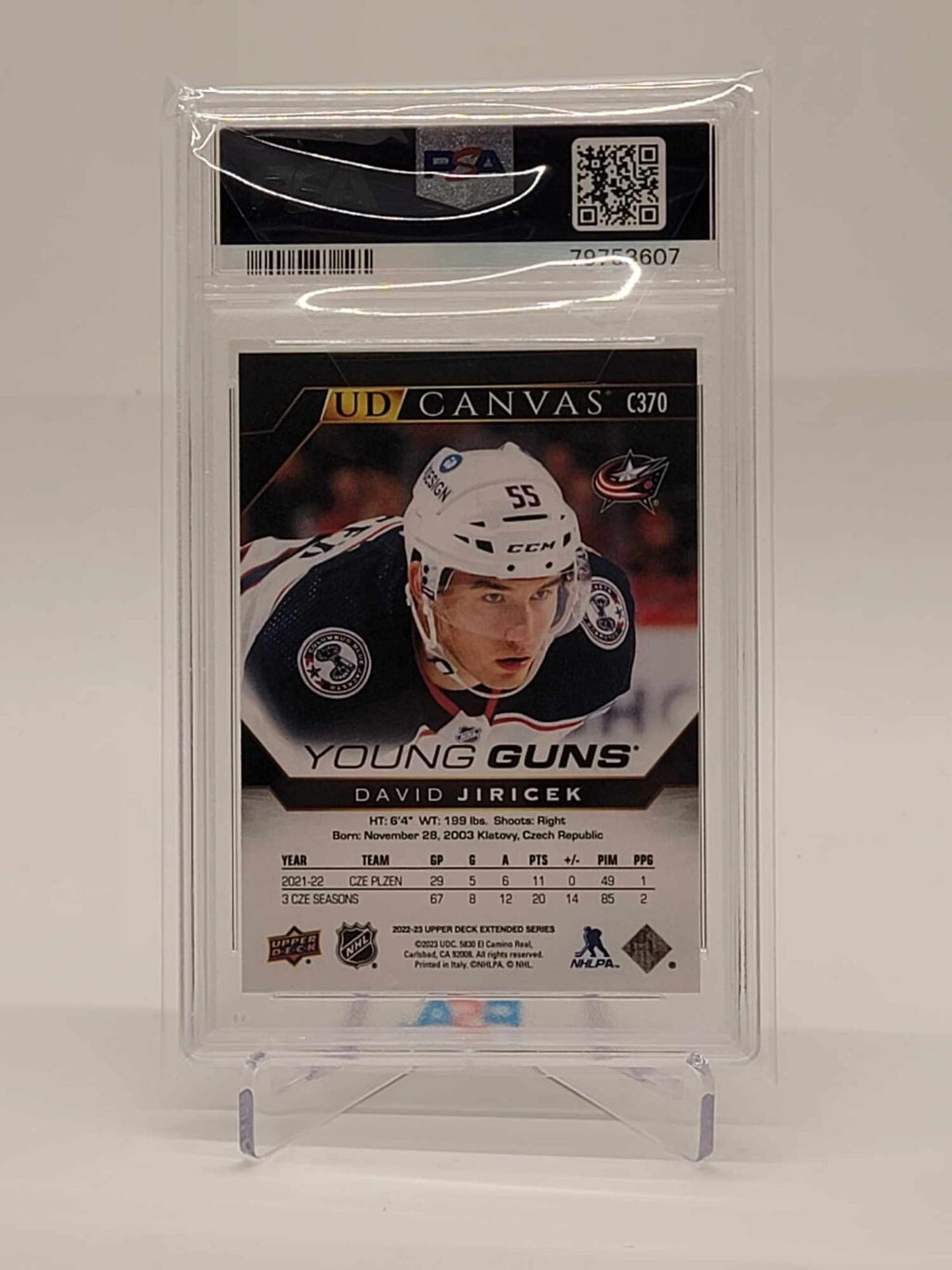 2022-23 Upper Deck Extended Young Guns Canvas Black David Jiricek C370 PSA 91
