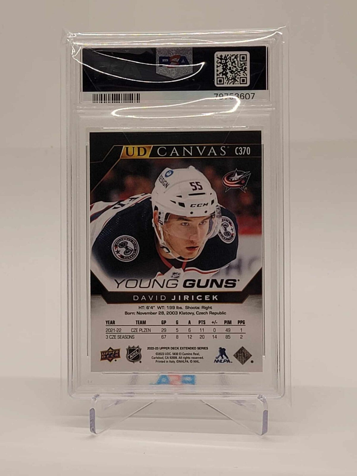 2022-23 Upper Deck Extended Young Guns Canvas Black David Jiricek C370 PSA 91