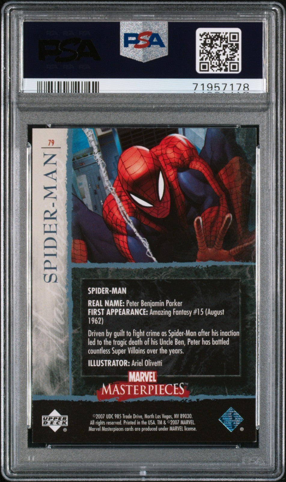 2007 Marvel Masterpieces SPIDERMAN #79 Gold Border Card Upper Deck PSA 81