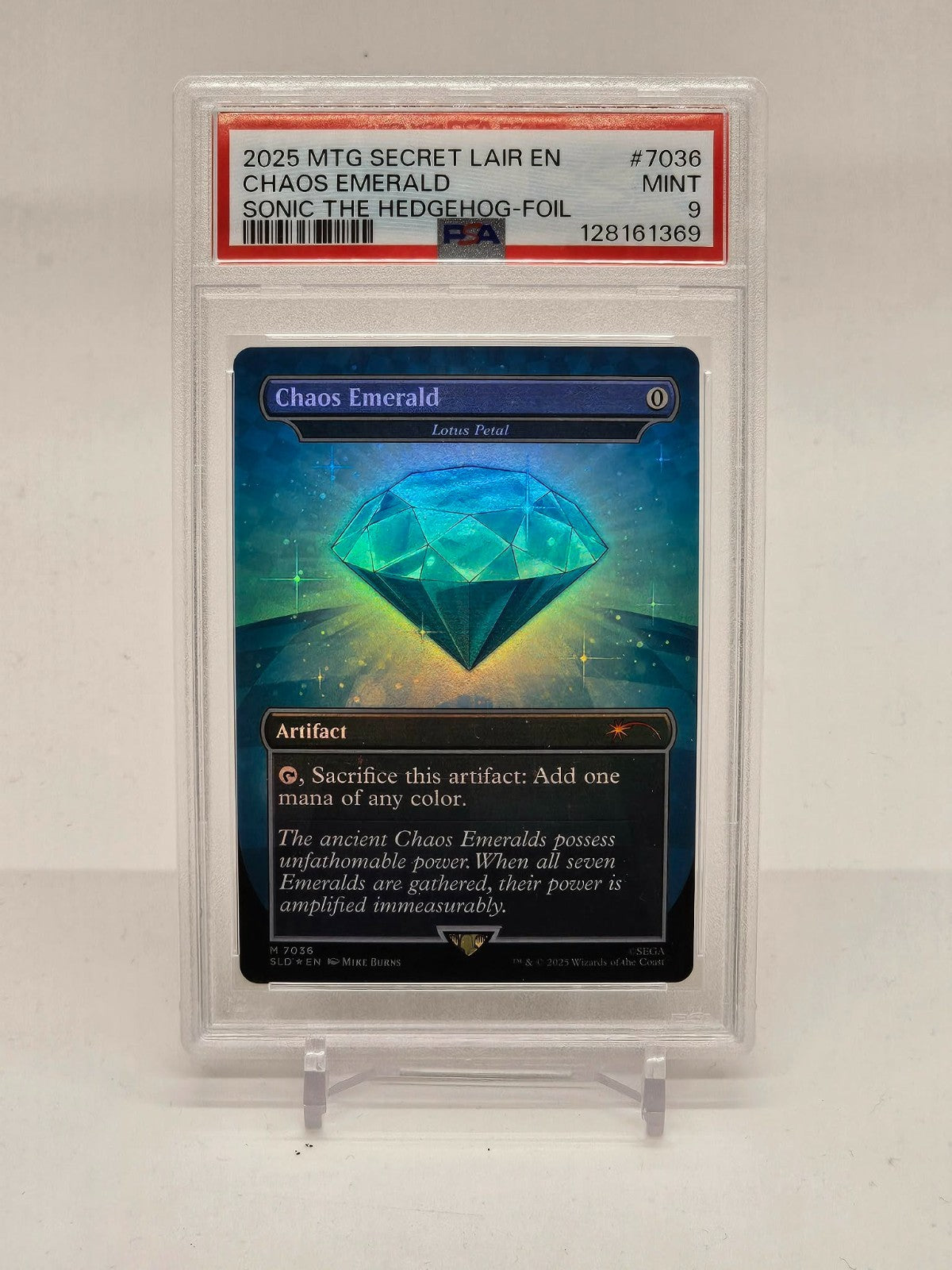 PSA 9 Chaos Emerald (7036) Blue Foil - Lotus Petal - Sonic Secret Lair - MTG0