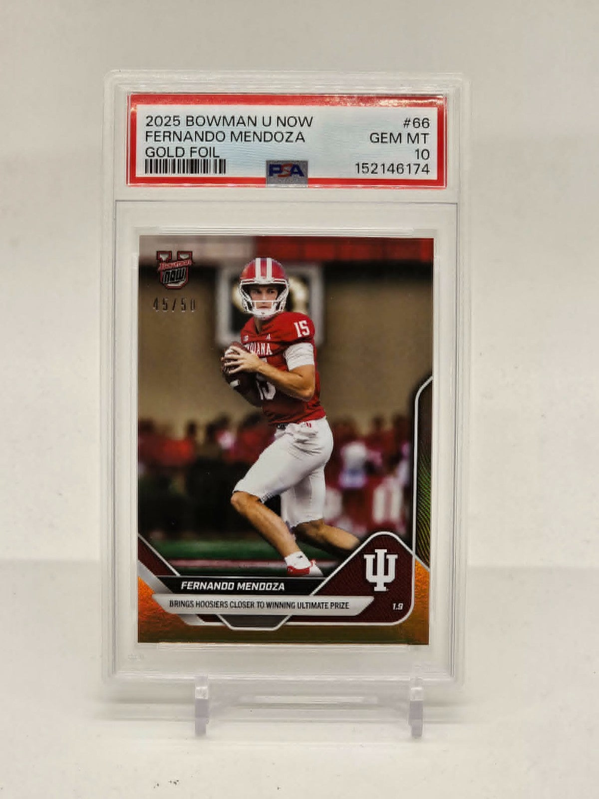 2025 Topps Bowman U Now Fernando Mendoza #66 Gold Foil /50 PSA 10 INDIANA0
