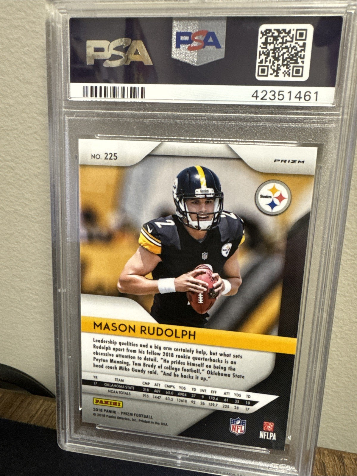2018 PANINI PRIZM RED/WHITE/BLUE PRIZM #225 MASON RUDOLPH PSA 101