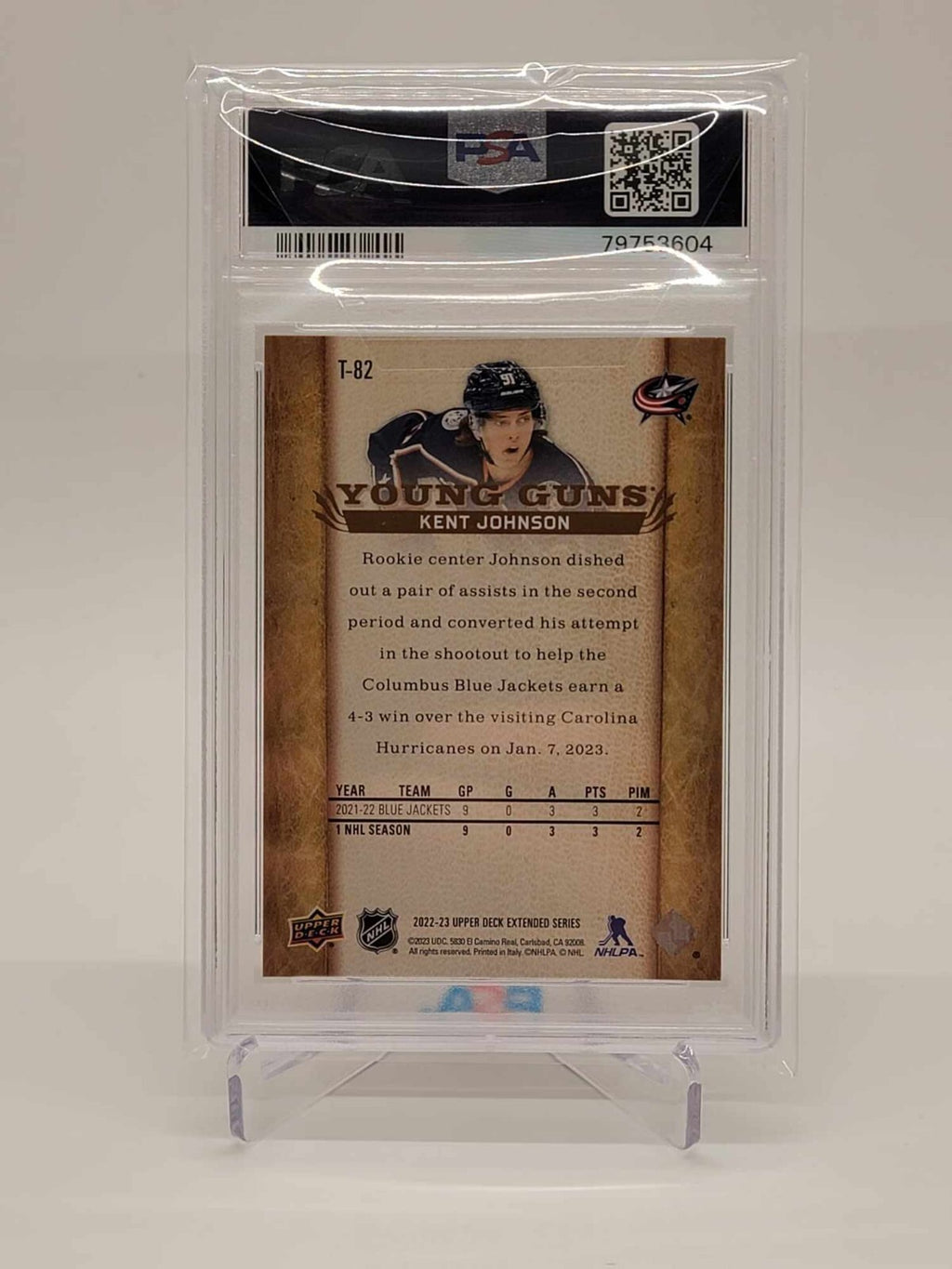 2022-23 Upper Deck Extended Series Young Guns Retro KENT JOHNSON #T82 PSA 101