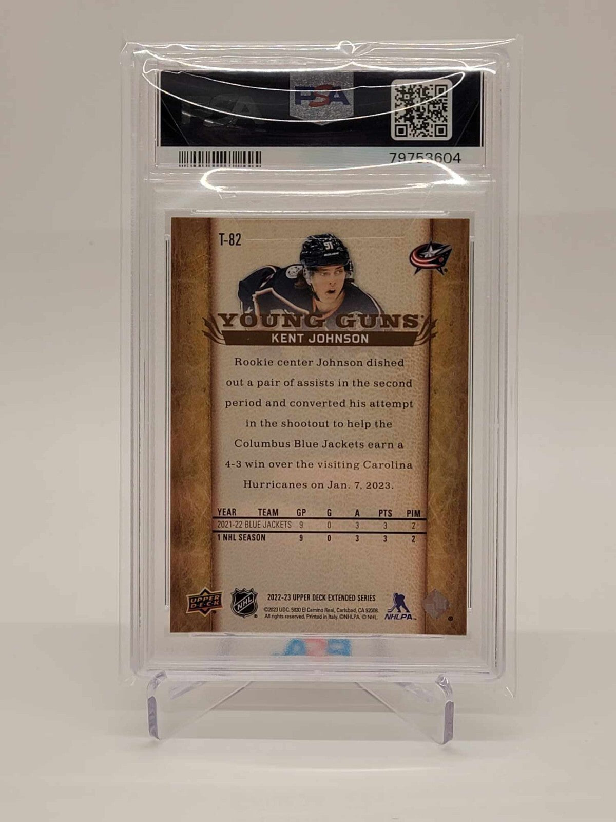 2022-23 Upper Deck Extended Series Young Guns Retro KENT JOHNSON #T82 PSA 101