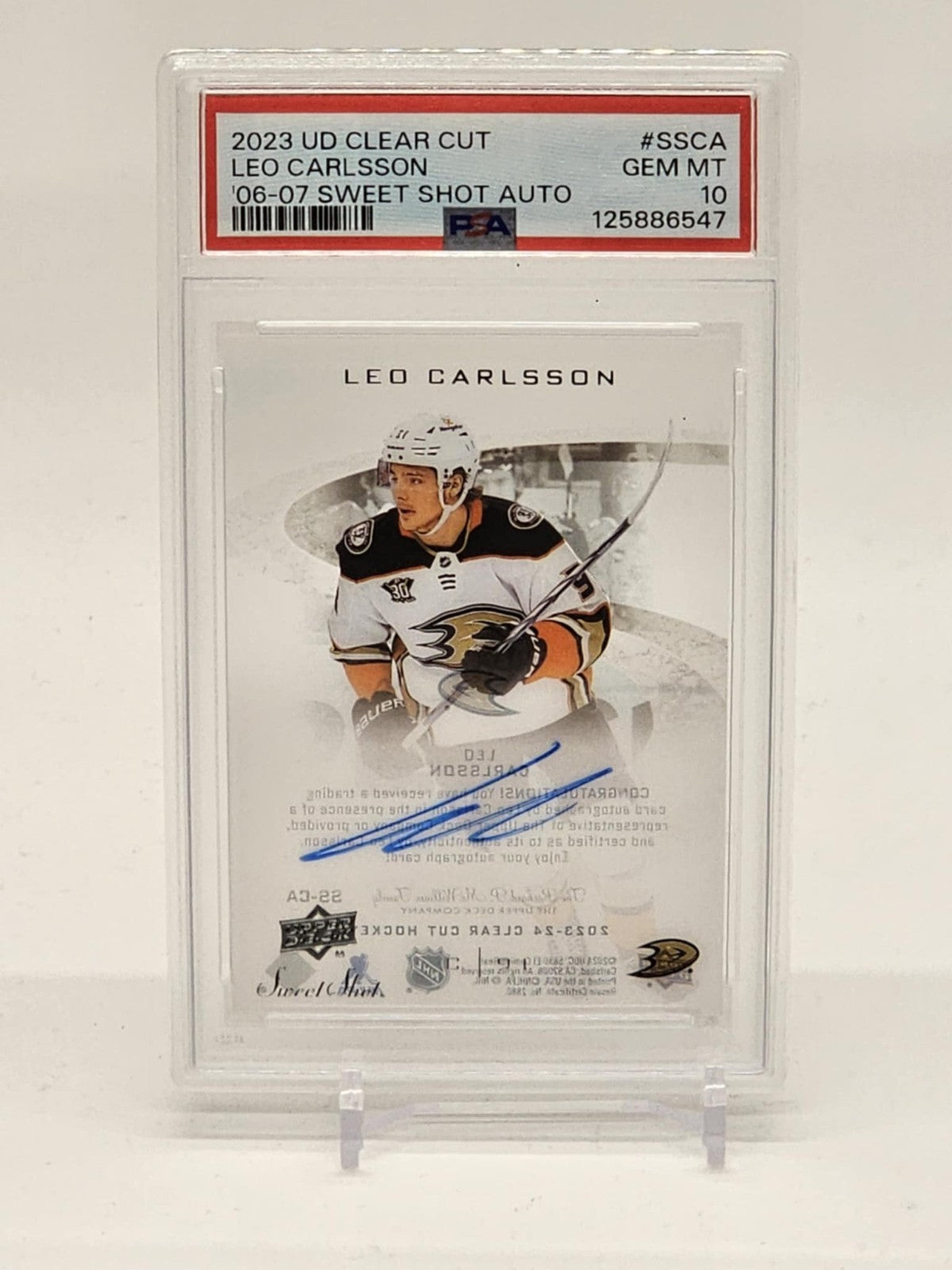 2023 Upper Deck Clear Cut Leo Carlsson Sweet Shot Auto PSA 10 Acetate0
