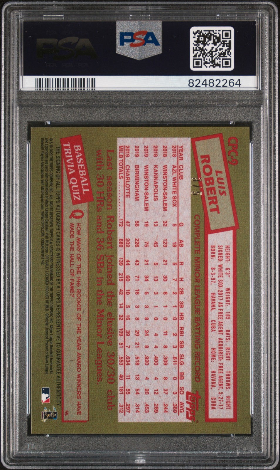 2020 Topps Chrome Update Red Luis Robert RC Auto #3/5 PSA 10/10 Gem Mint CPC91