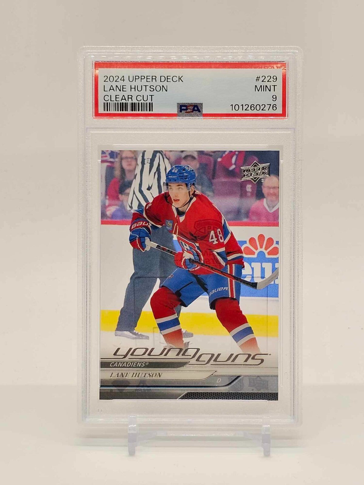 2024-25 Upper Deck Series 1 Lane Hutson #229 Clear Cut Young Guns SSP RC PSA 90