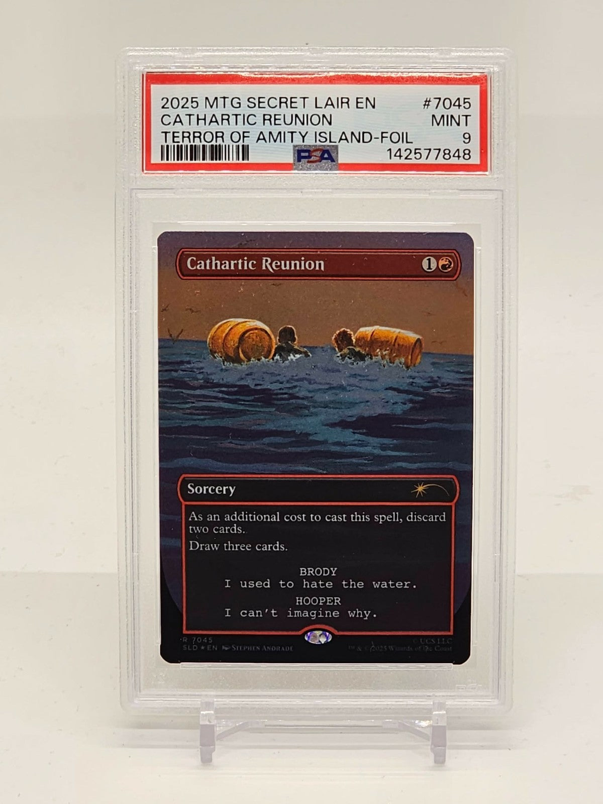 MTG Cathartic Reunion (7045) (Rainbow Foil) Borderless Secret Lair Jaws PSA 90