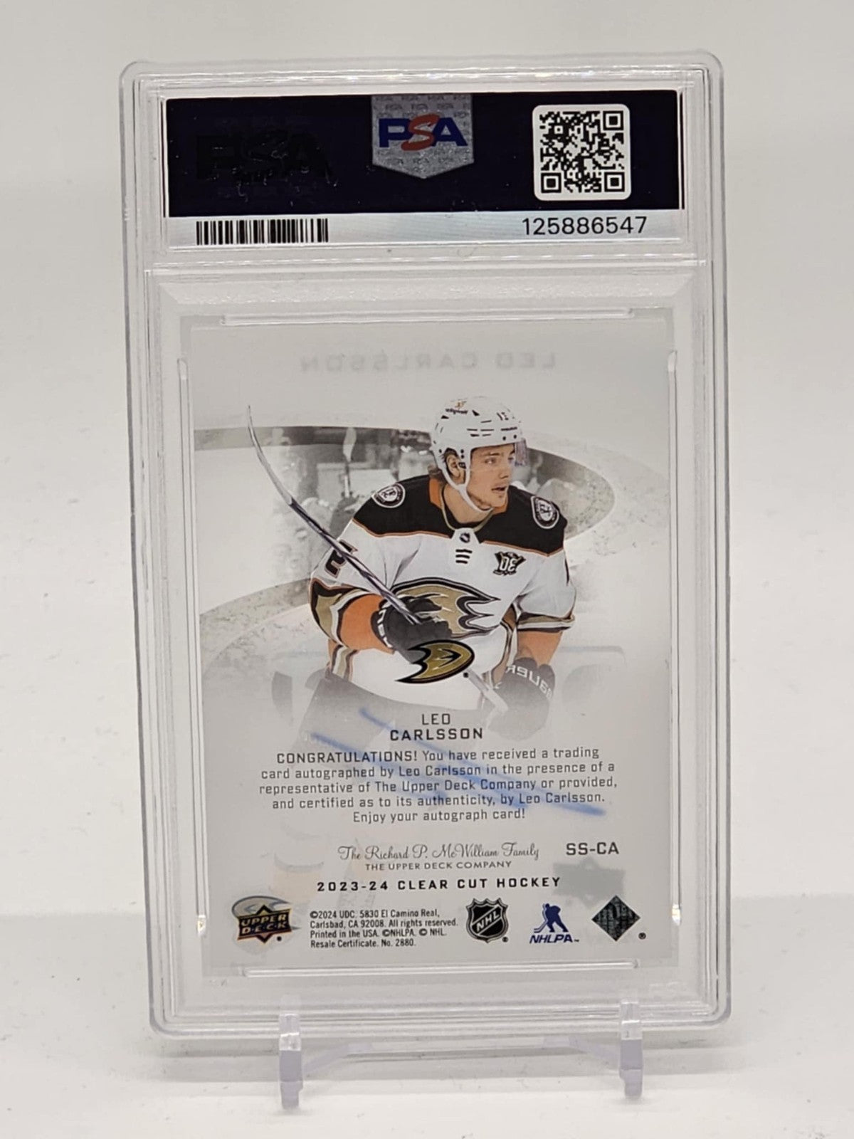 2023 Upper Deck Clear Cut Leo Carlsson Sweet Shot Auto PSA 10 Acetate1