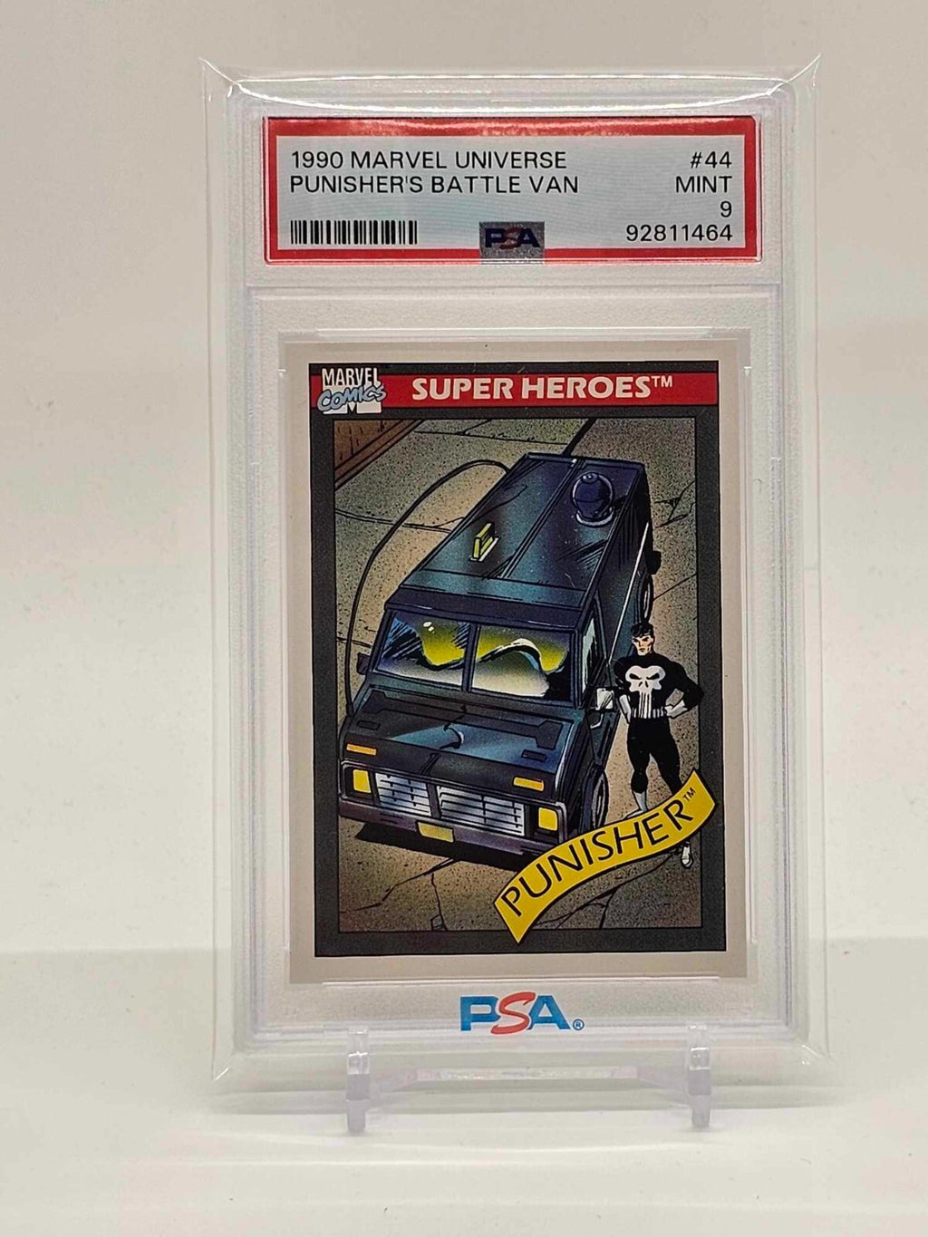 1990 Marvel Universe SUPER HEROES #44 PUNISHER'S BATTLE VAN PSA 90