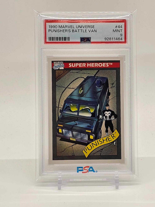 1990 Marvel Universe SUPER HEROES #44 PUNISHER'S BATTLE VAN PSA 90