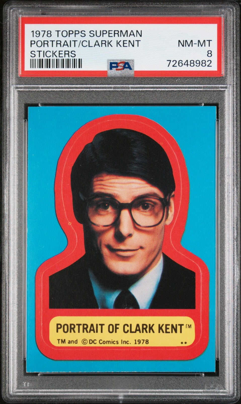 1978 Topps DC Comics Superman Stickers Portrait Clark Kent PSA 8 Pop 10