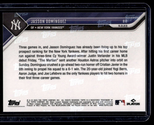 2023 TOPPS NOW MLB CALL-UP CARD NEW YORK YANKEES JASSON DOMINGUEZ #8121