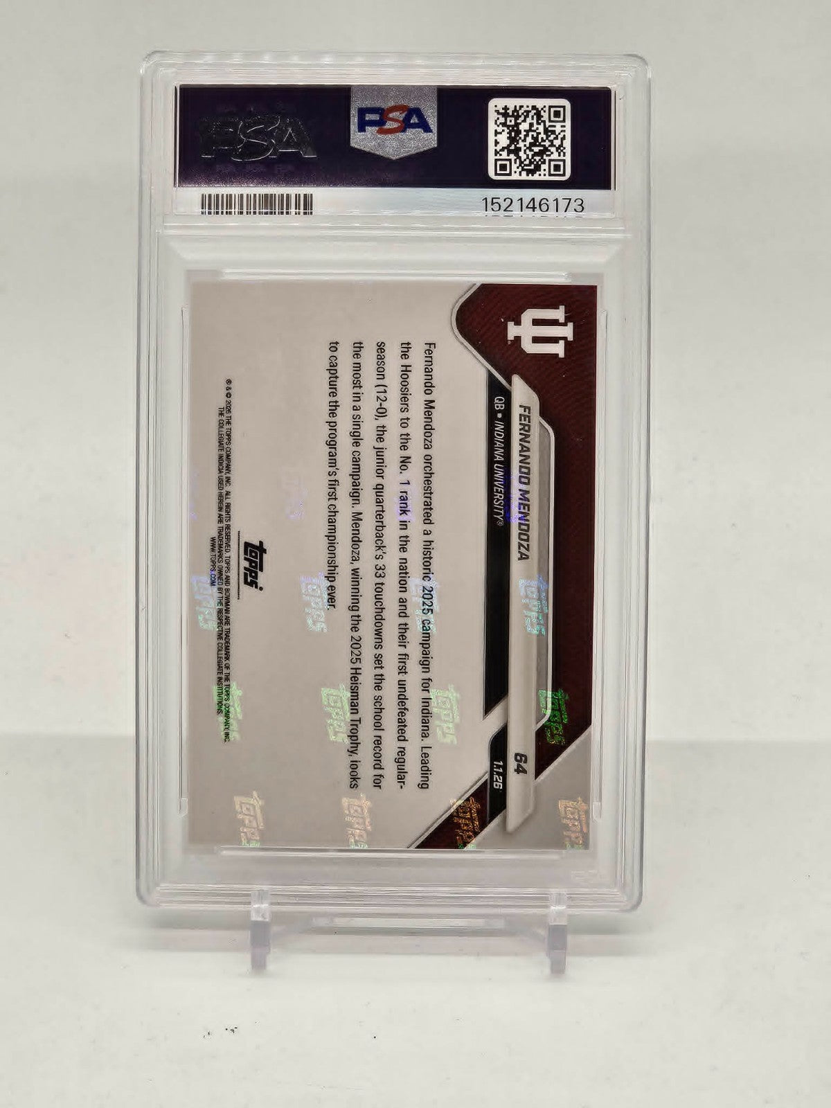 2025 BOWMAN U NOW ORANGE FOIL  #64 FERNANDO MENDOZA /25 PSA 101