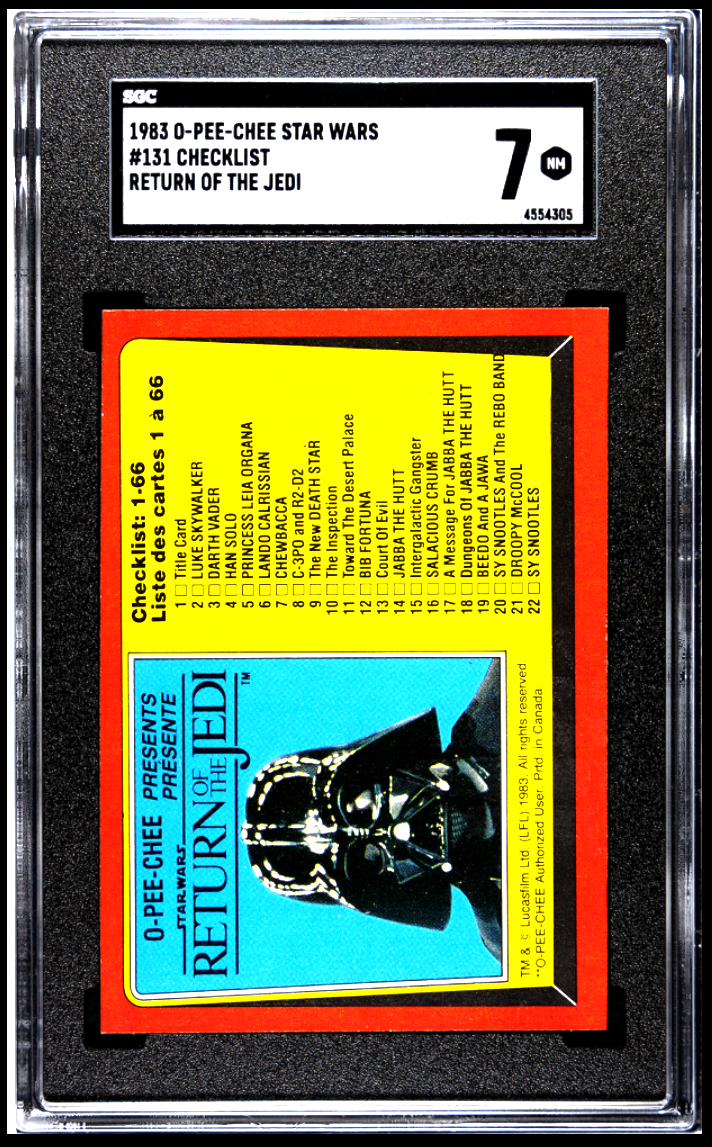 1983 O-Pee-Chee STAR WARS RETURN OF THE JEDI #131 CHECKLIST SGC 70