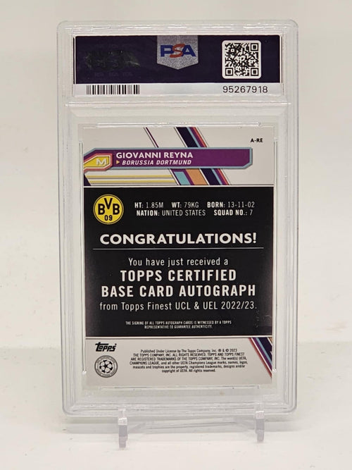 2022-23 Topps Finest UCC Giovanni Reyna Neon Green Refractor Auto #/99 PSA 91