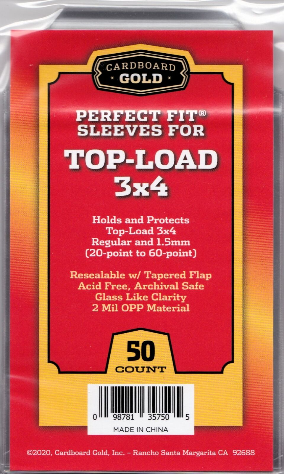 Cardboard Gold Perfect Fit Sleeves for Top-Load 3x4